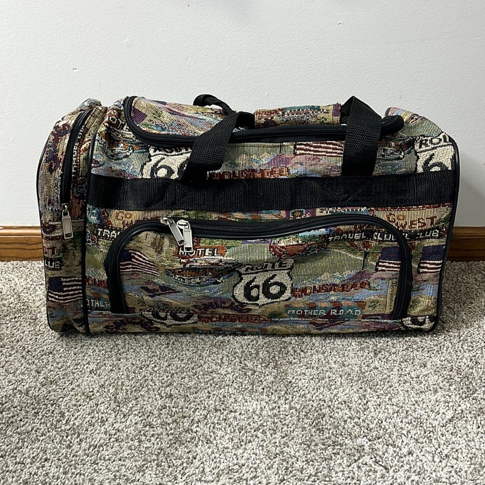 RARE Vintage Route 66 canvas travel duffle bag